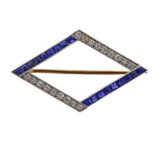 Art Deco Platinum Diamond Blue Stone Brooch Pin