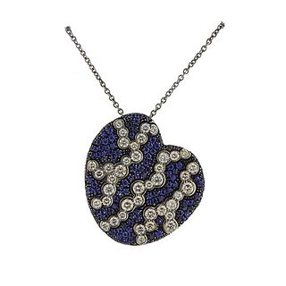 Luca Carati 18k Gold Diamond Sapphire Heart Pendant Necklace