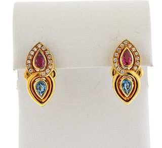H. Stern 18K Gold Diamond Gemstone Earrings