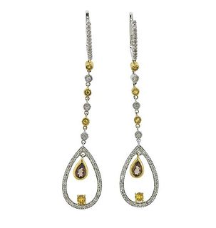 14K Gold Diamond Smoky Topaz Gemstone Teardrop Earrings