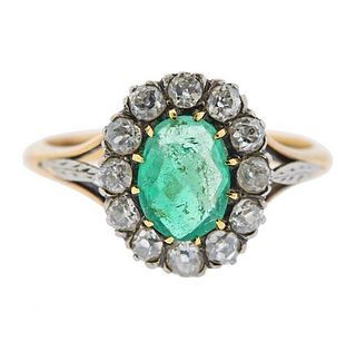 Antique 18k Gold Diamond Emerald ring 