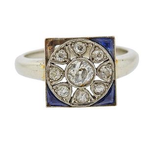Art Deco 14k Gold Diamond Sapphire Ring 