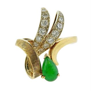 14K Gold Diamond Jade Ring