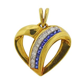 18K Gold Diamond Sapphire Heart Pendant