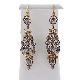 18k Gold Silver Rose Cut Diamond Earrings 