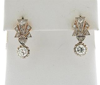 1930s 18k Gold Platinum Diamond Earrings 