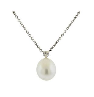 Platinum Diamond South Sea Pearl Pendant Necklace 