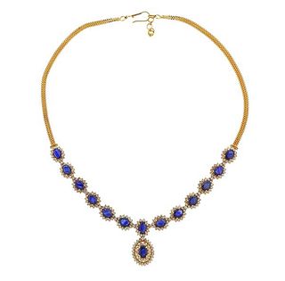 18K Gold Diamond Sapphire Necklace