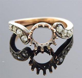 Antique 14K Gold Silver Diamond Ring Setting