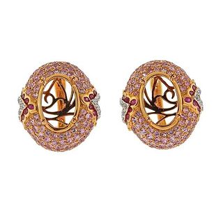 Valente 18k Gold Diamond Pink Sapphire Earrings Settings