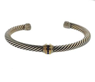David Yurman 14K Gold Silver Sapphire Cable Bracelet