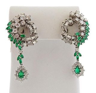 1950s Platinum Diamond Emerald Earrings 