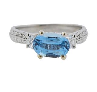 Scott Kay Platinum Aquamarine Diamond Engagement Ring
