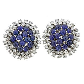 1960s 18K White Gold 5.60ctw Sapphire 4.40ctw Diamond Earrings