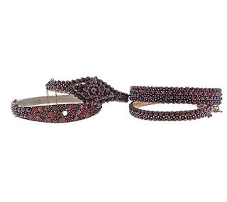 Antique Bohemian Garnet Bangle Bracelet Set of 4