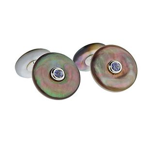 Trianon 18k Gold Mother of Pearl Sapphire Cufflinks
