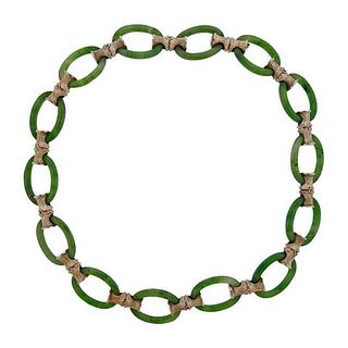 1970s Nephrite Link Bamboo 14k Gold Necklace