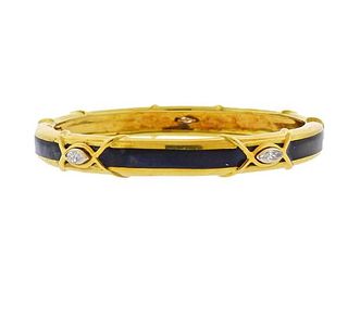 Boris LeBeau 18k Gold Enamel Diamond Bangle Bracelet