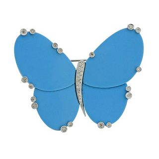 18k Gold Diamond Blue Stone Butterfly Brooch Pin