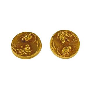 Antique Art Nouveau 14k Gold Lion Cufflinks