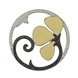 Italian 18k Gold Diamond Enamel Flower Pendant