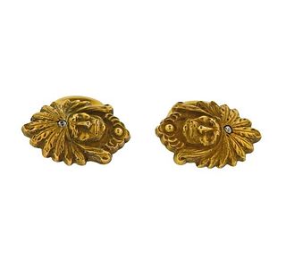Antique Art Nouveau 14k Gold Indian Head Diamond Cufflinks