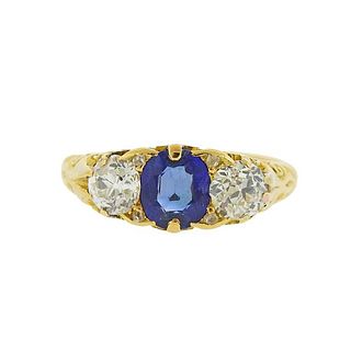 English 18k Gold Sapphire Diamond Ring