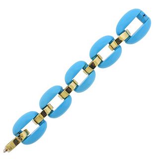 14k Gold Blue Stone Link Bracelet