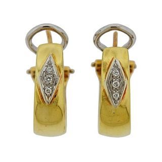Italian 18k Gold Diamond Hoop Earrings