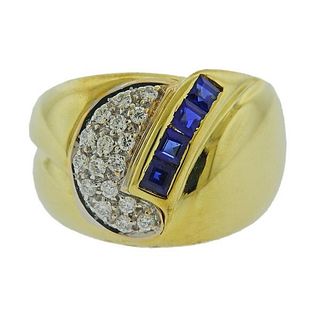 18k Gold Diamond Sapphire Dome Ring