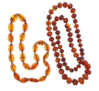 Amber Bead Necklace Lot 2pc