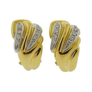 Italian 18k Yellow Gold Diamond Half Hoop Earrings