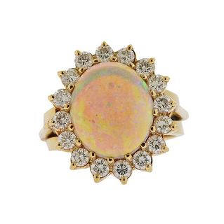 14k Gold Diamond Opal Ring