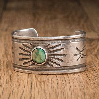 Navajo Ingot and Turquoise Cuff Bracelet 