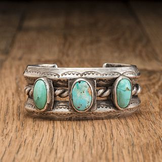 Early Navajo Ingot and Turquoise Cuff Bracelet, ex Clay Lockett Collection (1908-1984), Arizona