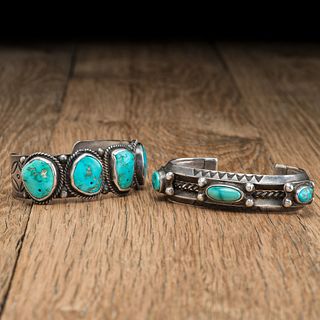 Navajo Silver and Drilled Turquoise Cuff Bracelets