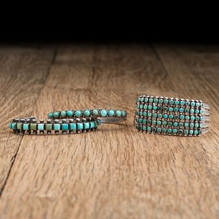 Zuni Silver and Petit Point Turquoise Cuff Bracelets
