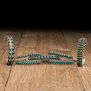 Zuni Silver and Petit Point Turquoise Cuff Bracelets