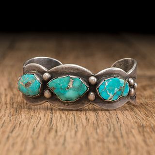 Carl Luthey Studio (act. 1956-1970's) Navajo Silver and Turquoise Cuff Bracelet