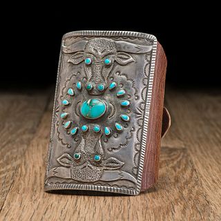 Navajo Silver and Turquoise Ketoh, with Longhorn Bulls