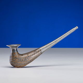 Siberian Wood Pipe with Pewter Inlay, From the Stanley B. Slocum Collection, Minnesota