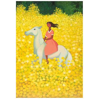 TRINIDAD OSORIO, Mi caballo blanco, Signed, Oil on canvas, 39.3 x 27.5" (100 x 70 cm)