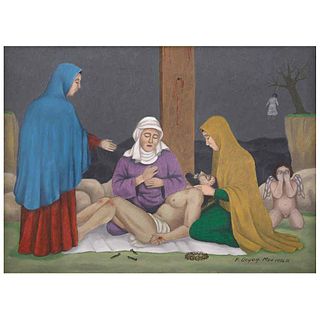 FRANCISCO OCHOA, La Piedad, Signed and dated Mzo 1996 G, Oil on canvas, 11.8 x 15.7" (30 x 40 cm)