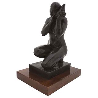 FELIPE CASTAÑEDA, Untitled, Signed and dated 1997, Bronze sculpture III/VII on wooden base, 16.9 x 12 x 9.4" (43 x 30.5 x 24 cm)