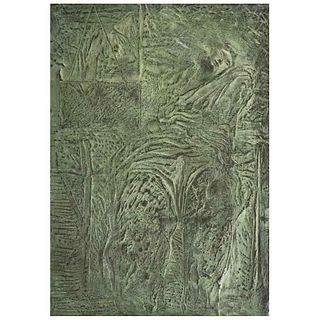 JUAN MANUEL DE LA ROSA, Untitled, Unsigned, Bronze relief on a wooden base, 12.7 x 8.8 x 1.3" (32.4 x 22.5 x 3.5 cm) 