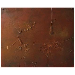 MARIO MARTÍN DEL CAMPO, Estela de luz, Signed and dated 92 front and back, Oil and encaustic on wood, 39.3 x 48" (100 x 122 cm)