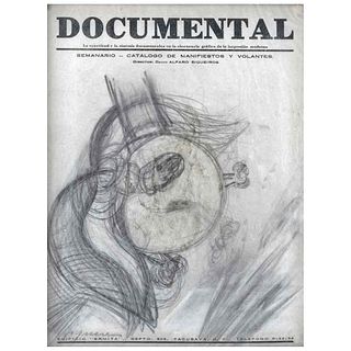 DAVID ALFARO SIQUEIROS, Sin título, Firmado, Lápiz de grafito sobre copia de revista "Documental", 28 x 21 cm, Con constancia