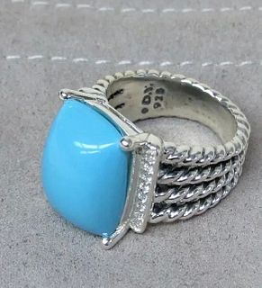 David Yurman Wheaton Turquoise Diamond Ring Sz 6