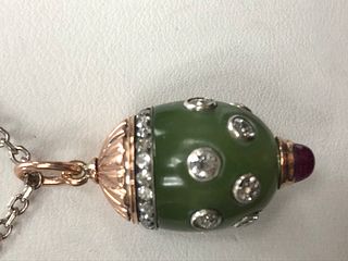 Faberge Russian Jade Gold  Diamonds Ruby Egg Pendant