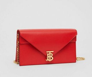 Burberry Small Leather TB Envelope Clutch With Chain